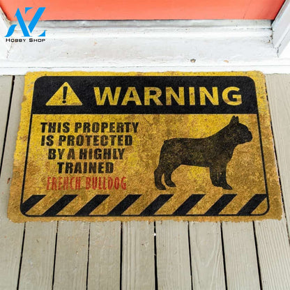 3D This Property Is Protected By A Highly Trained French Bulldog Doormat | Welcome Mat | House Warming Gift