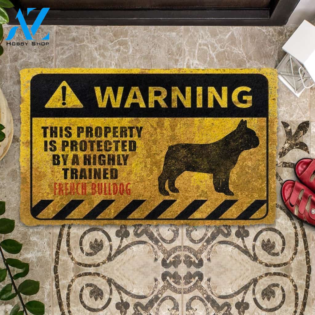 3D This Property Is Protected By A Highly Trained French Bulldog Doormat | Welcome Mat | House Warming Gift