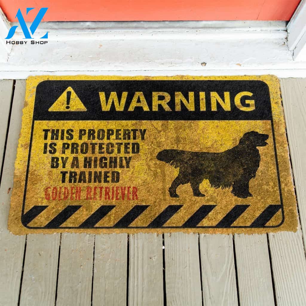3D This Property Is Protected By A Highly Trained Golden Retriever Doormat | Welcome Mat | House Warming Gift