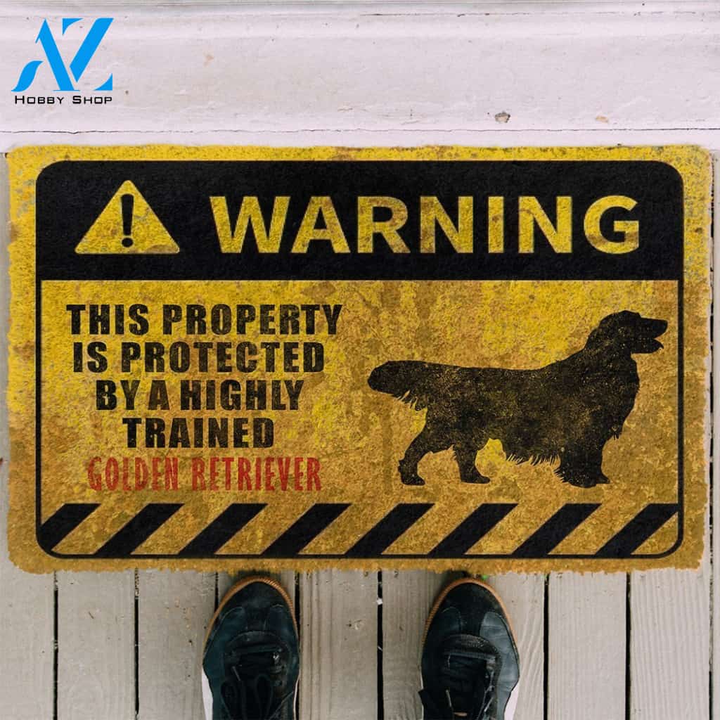 3D This Property Is Protected By A Highly Trained Golden Retriever Doormat | Welcome Mat | House Warming Gift