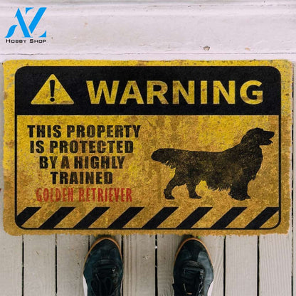 3D This Property Is Protected By A Highly Trained Golden Retriever Doormat | Welcome Mat | House Warming Gift