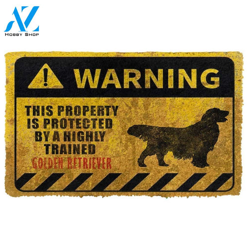 3D This Property Is Protected By A Highly Trained Golden Retriever Doormat | Welcome Mat | House Warming Gift