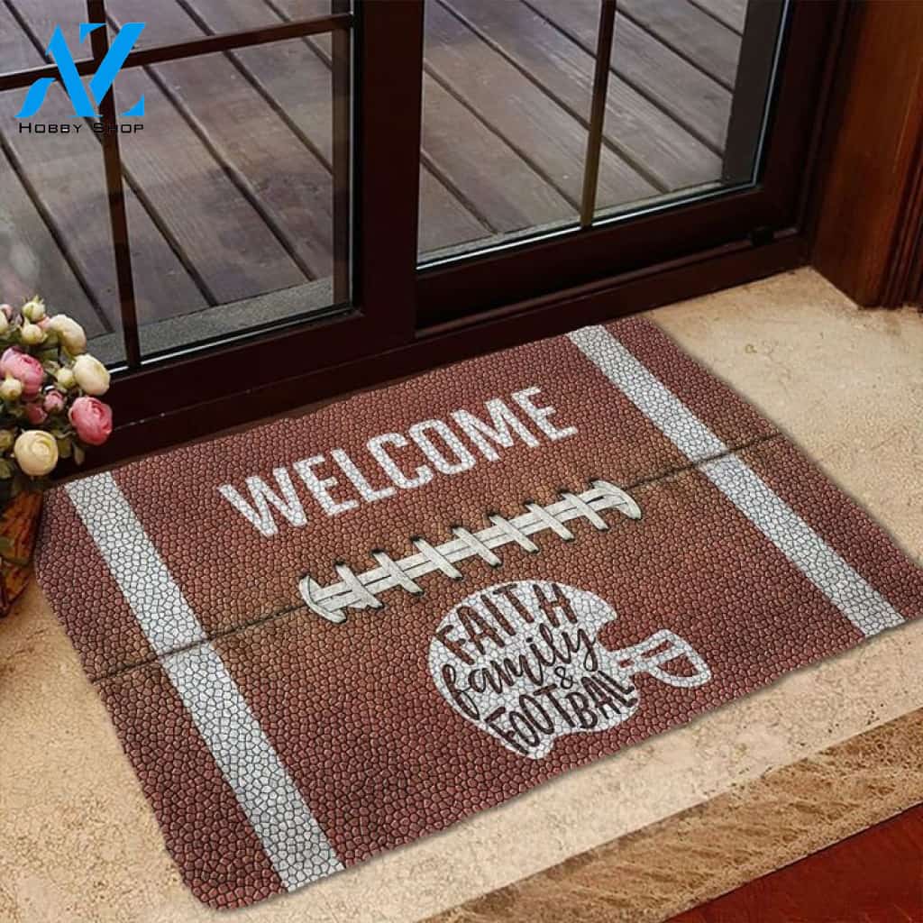 3D Welcome Faith Family Football Funny Doormat, Gift For Football Lovers, Gift For Friend Family, Birthday Gift Decor Warm House Gift Welcome Mat
