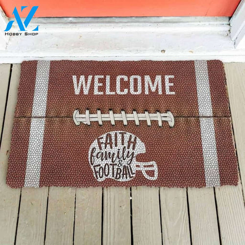 3D Welcome Faith Family Football Funny Doormat, Gift For Football Lovers, Gift For Friend Family, Birthday Gift Decor Warm House Gift Welcome Mat