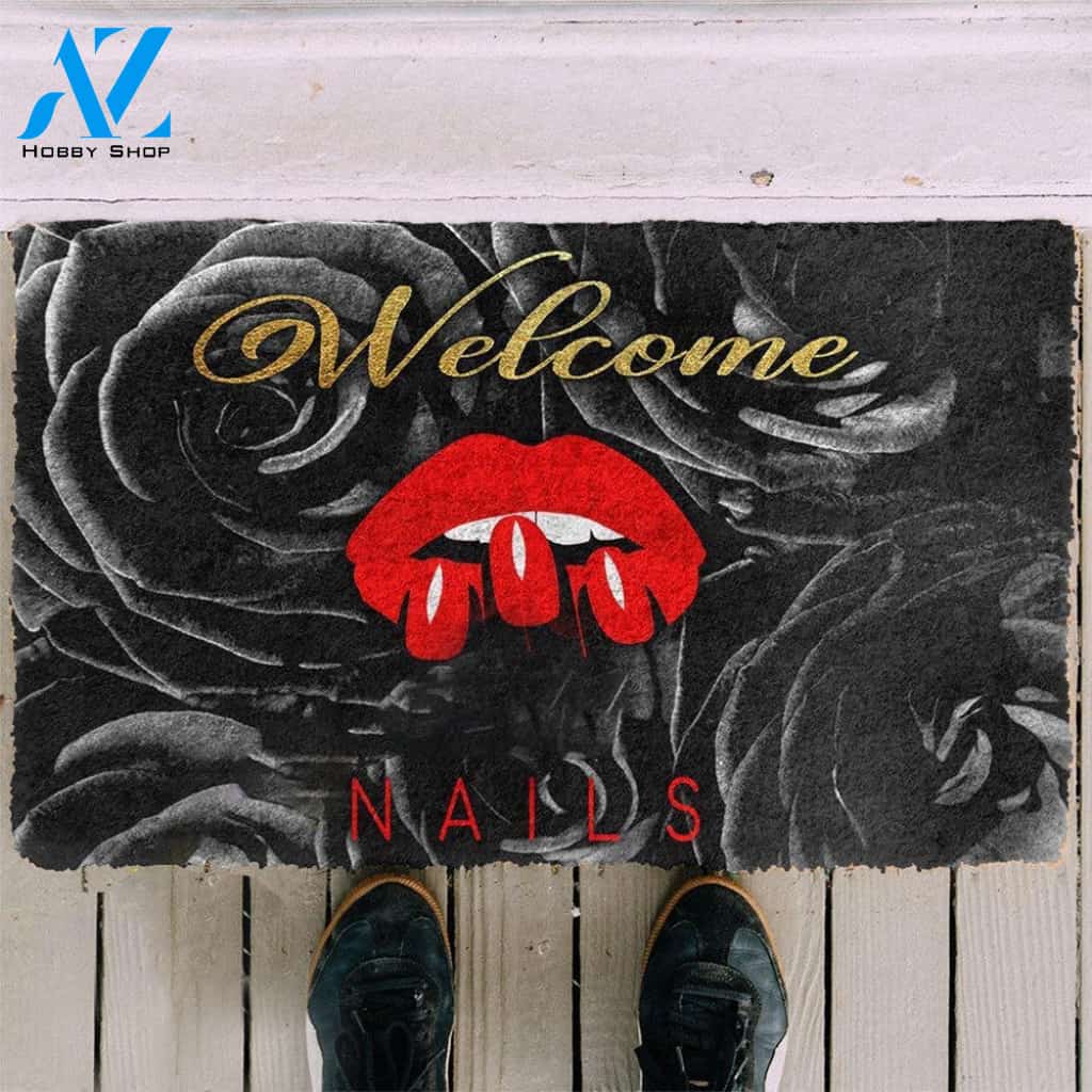 3D Welcome Nail Salon Lip Beautiful Indoor and Outdoor Doormat Warm House Gift Welcome Mat Gift For Nail Lover, Gift For Friend Family