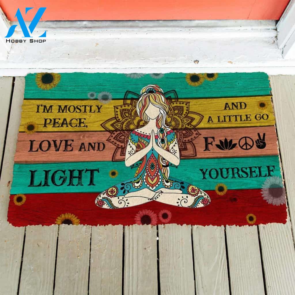 3D Yoga I Am Mostly Peace Love And Light Custom Doormat | Welcome Mat | House Warming Gift