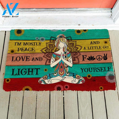 3D Yoga I Am Mostly Peace Love And Light Custom Doormat | Welcome Mat | House Warming Gift