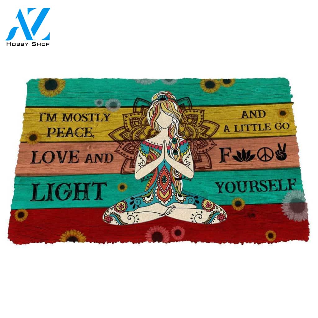 3D Yoga I Am Mostly Peace Love And Light Custom Doormat | Welcome Mat | House Warming Gift