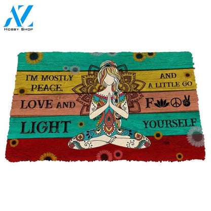 3D Yoga I Am Mostly Peace Love And Light Custom Doormat | Welcome Mat | House Warming Gift