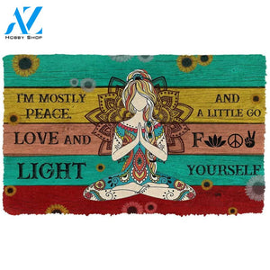 3D Yoga I Am Mostly Peace Love And Light Custom Doormat | Welcome Mat | House Warming Gift