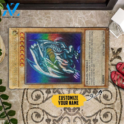 3D Yugioh Ultra Rare 1st Edition Blue Eyes White Dragon Card Custom Name Doormat | Welcome Mat | House Warming Gift