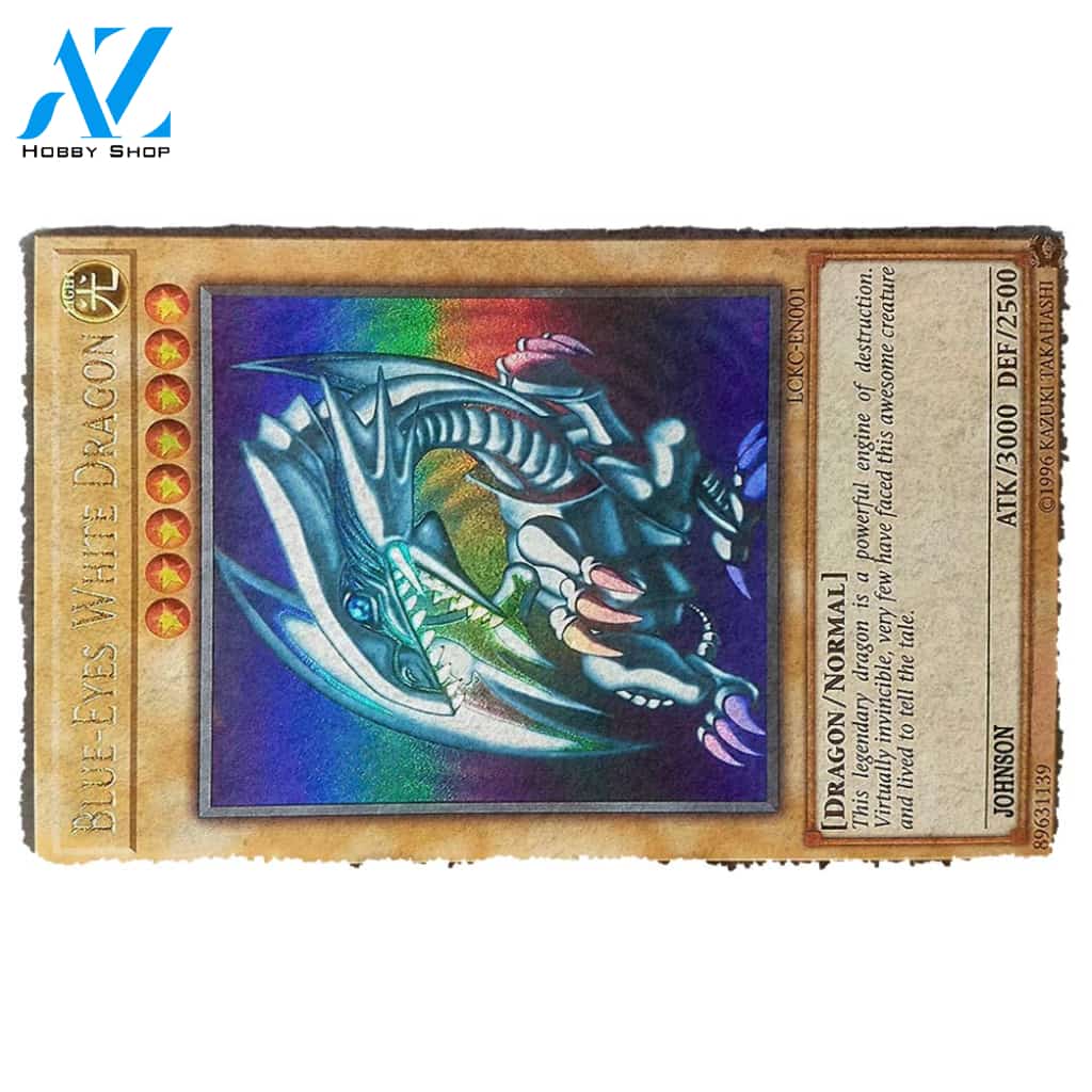 3D Yugioh Ultra Rare 1st Edition Blue Eyes White Dragon Card Custom Name Doormat | Welcome Mat | House Warming Gift
