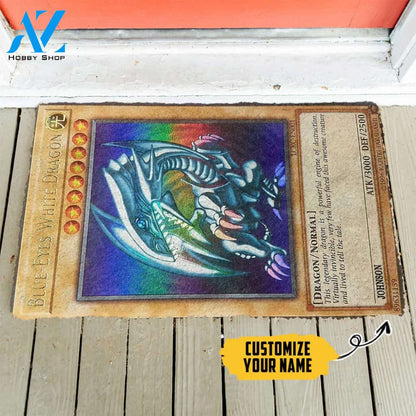 3D Yugioh Ultra Rare 1st Edition Blue Eyes White Dragon Card Custom Name Doormat | Welcome Mat | House Warming Gift