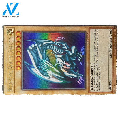 3D Yugioh Ultra Rare 1st Edition Blue Eyes White Dragon Card Custom Name Doormat | Welcome Mat | House Warming Gift