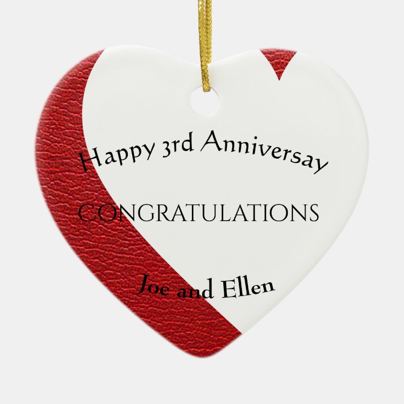3Rd Anniversary, Leather Anniversary Heart Ceramic Ornament