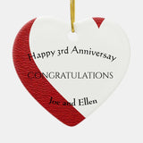 3Rd Anniversary, Leather Anniversary Heart Ceramic Ornament