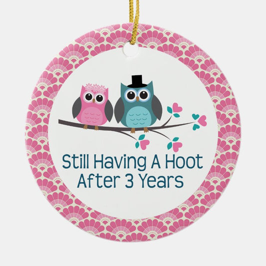 3Rd Anniversary Owl Wedding Anniversaries Gift Ceramic Ornament