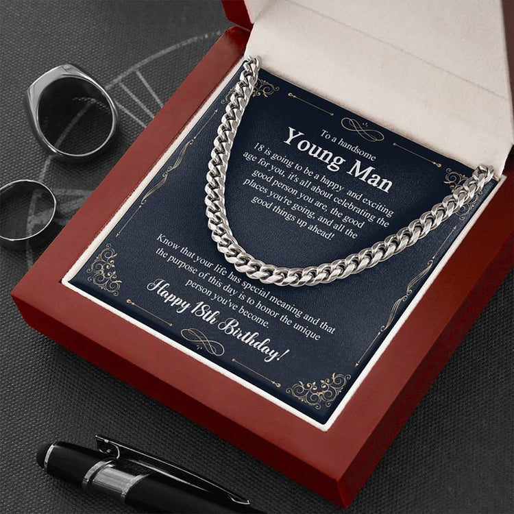 18th Birthday Gift For Son, 18th Birthday Present For Man, Personalized Gift for 18 Year Old Male, 18th Birthday Gift Boy, Cuban Link Chain Necklace - TGV
