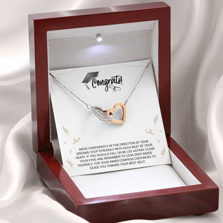 Graduation Necklace Gift - Move Confidently in the direction of your dreams - College, High School, Senior, Master Graduation Gift - Class of 2022 Interlocking Hearts Necklace - 036D - TGV