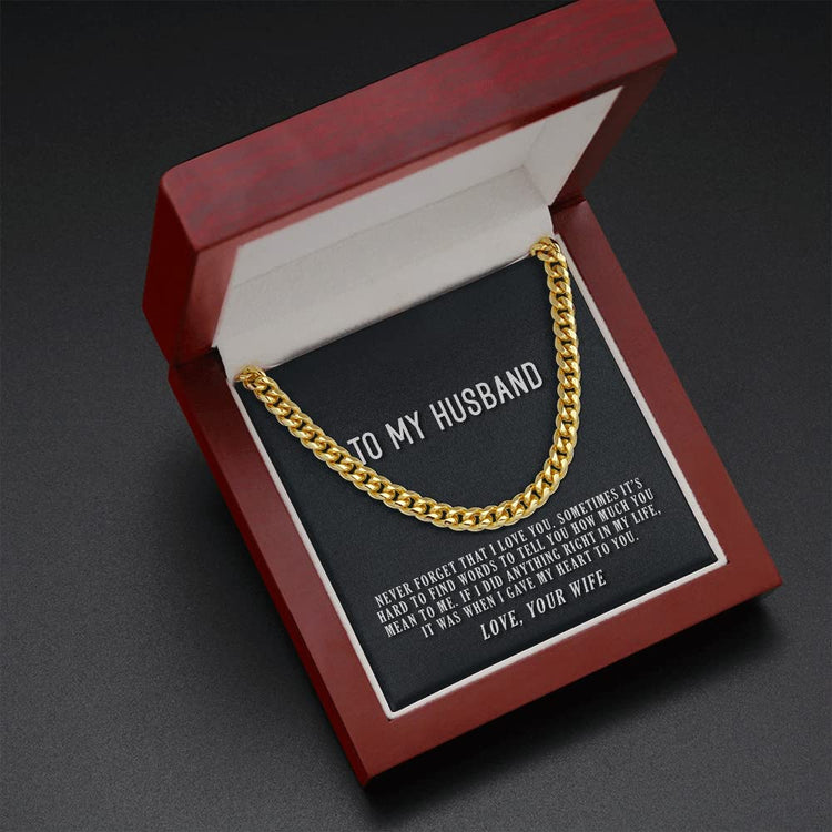 Personalized Message Card, Cuban Link Chain Necklace, To My Husband My Heart To You Cuban Link Chain Necklace Gift For Husband - TGV