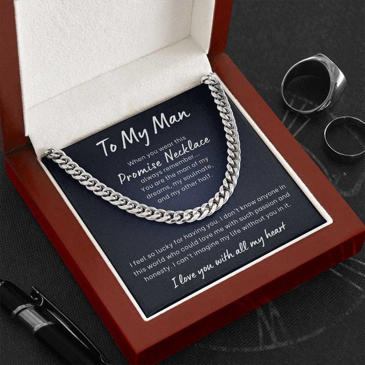 Promise Necklace for Him Gift from Girlfriend, I Love You With All My Heart, Anniversary, Birthday, Cuban Link Chain to my Boyfriend - TGV