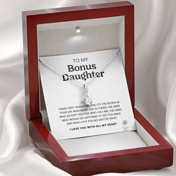 To My Bonus Daughter Necklace, I'd Do Anything To See You Smile I Love You With All My Heart - Necklace for Bonus Daughter, Alluring Beauty Necklace - TGV