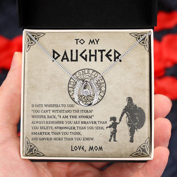 To My Daughter Granddaughter Necklace Gift - Viking Style Whisper Back I Am The Storm Braver, Stronger, Smarter and Loved - I Love you to the Valhalla and back - Custom Love Knot, Eternal Hope, Alluring Beauty Necklace 052D - TGV