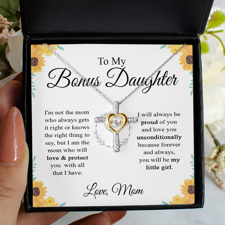 To My Daughter Necklace Gift - I am the mom who will love & protect you with all that i have Love Knot Necklace, Alluring Beauty, Sunflower Necklace Gift from Husband XL365B - TGV