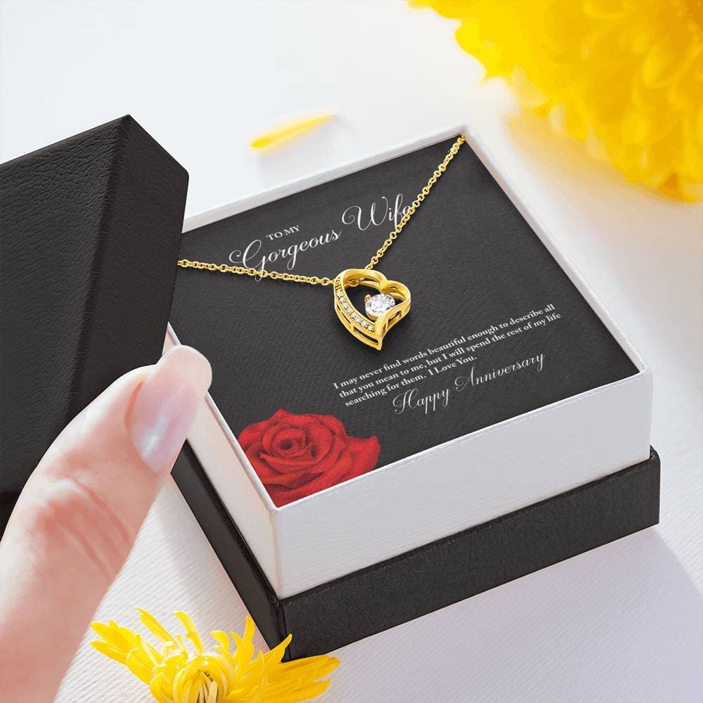 To My Gorgeous Wife Happy Anniversary Forever Love Necklace (18K Yellow Gold Finish)