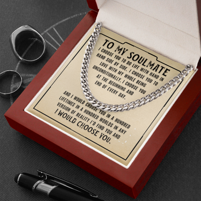 To My Soulmate Necklace - I Choose You To Do Life With Hand In Hand Side by Side Cuban Link Chain Necklace 331P - TGV