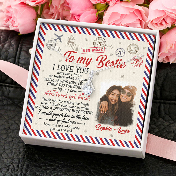 Upload Photo Necklace for Bestie, Thank you for Standing By My Side When Times Get Hard Personalized Love Knot Necklace Alluring Necklace 337A - TGV