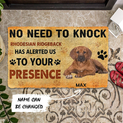 3D No Need To Knock Rhodesian Ridgeback Dog Custom Name Doormat