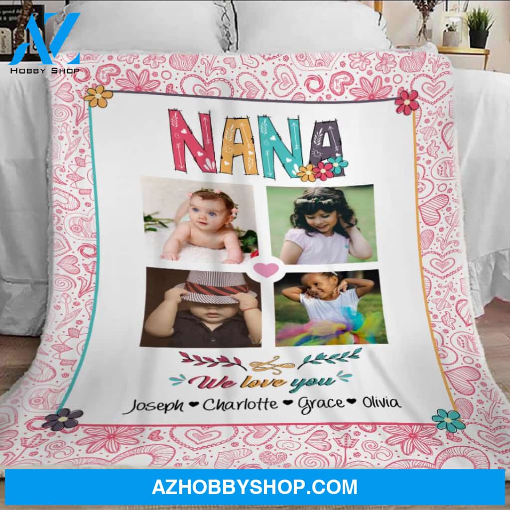 4 Photo Blanket, Picture Blanket, Nana Blanket, Grandma Blanket, Gift For Grandparents