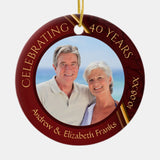 40Th Anniversary, 2-Sided, 2-Photo, Ruby & Gold Ceramic Ornament