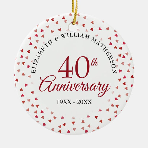 40Th Anniversary Ruby Hearts Photo Ceramic Ornament