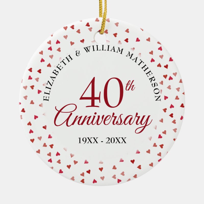 40Th Anniversary Ruby Hearts Photo Ceramic Ornament