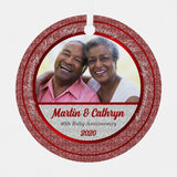 40Th Ruby Anniversary Red And Silver Damask Photo Metal Ornament