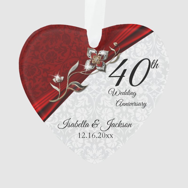 40Th Ruby Floral Wedding Anniversary Keepsake Ornament