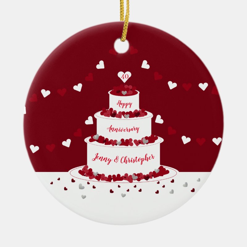 40Th Ruby Wedding Anniversary Cake Design Ceramic Ornament