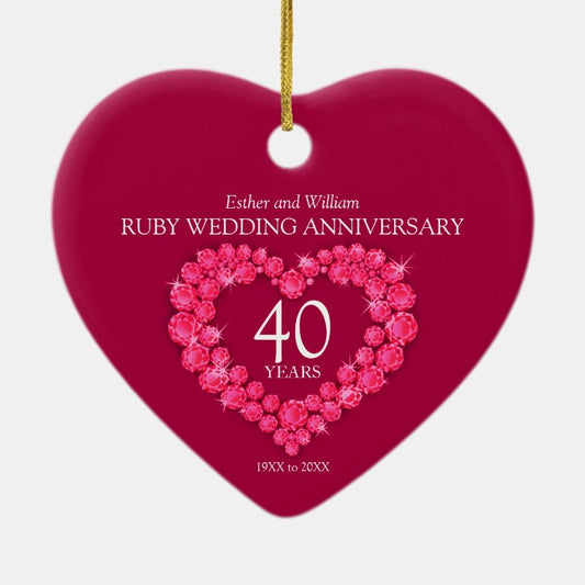 40Th Ruby Wedding Anniversary Custom Photo Heart Ceramic Ornament
