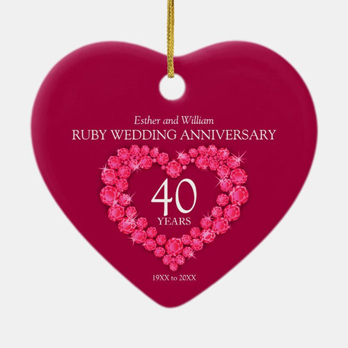 40Th Ruby Wedding Anniversary Custom Photo Heart Ceramic Ornament