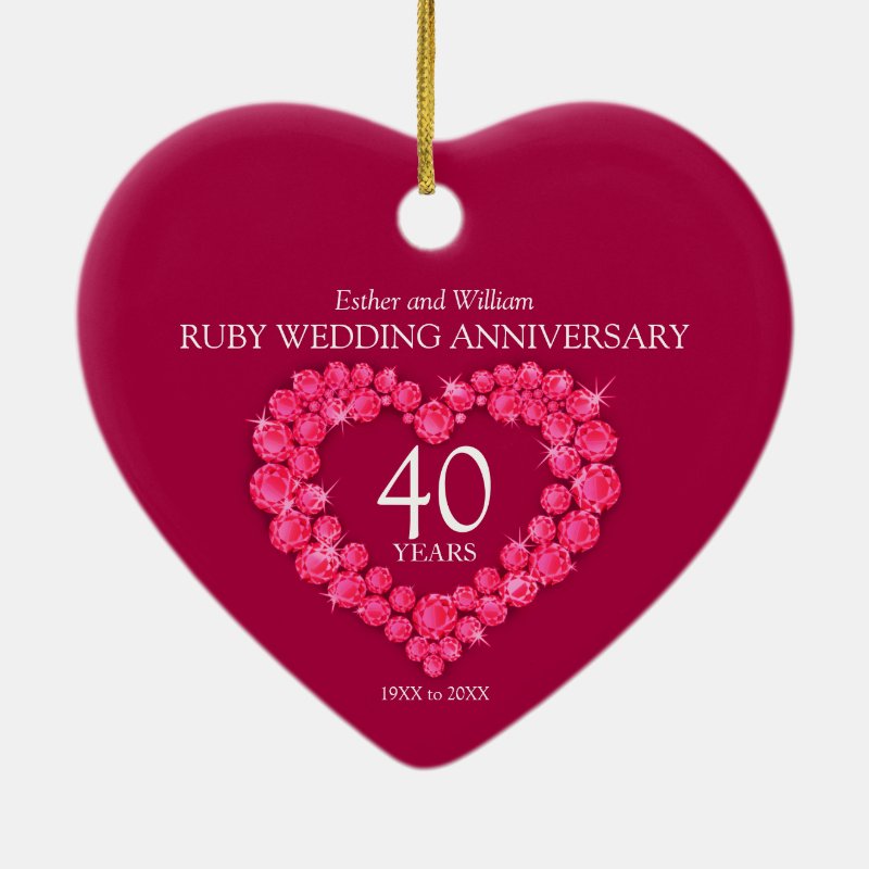 40Th Ruby Wedding Anniversary Custom Photo Heart Ceramic Ornament