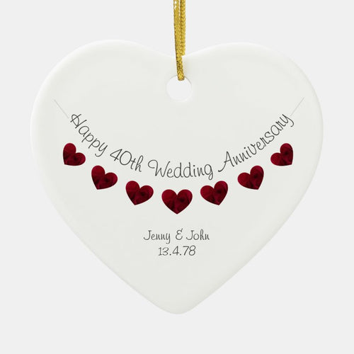 40Th Ruby Wedding Anniversary Heart Ornament
