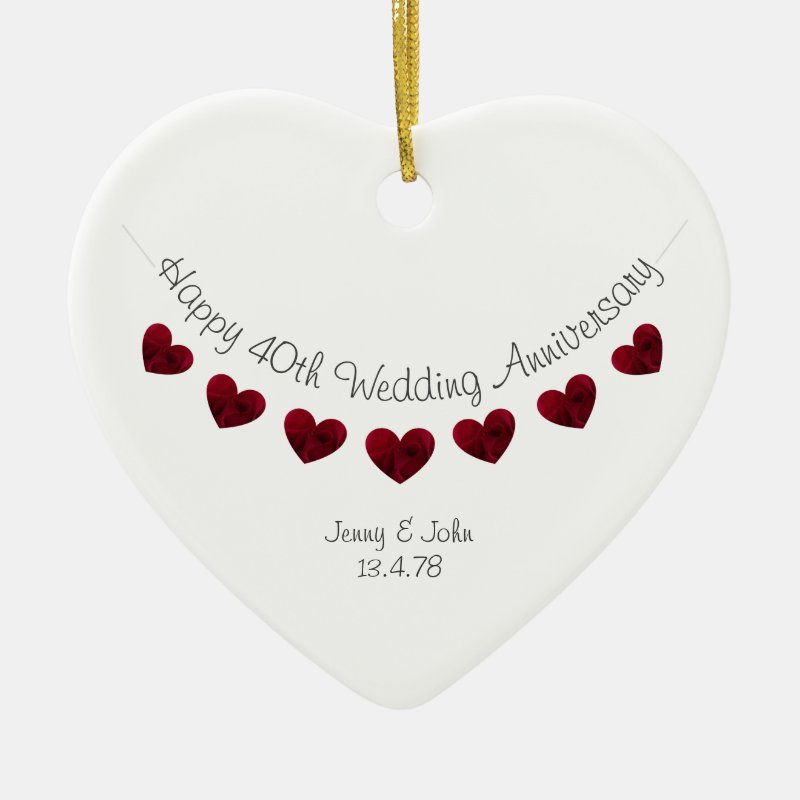 40Th Ruby Wedding Anniversary Heart Ornament