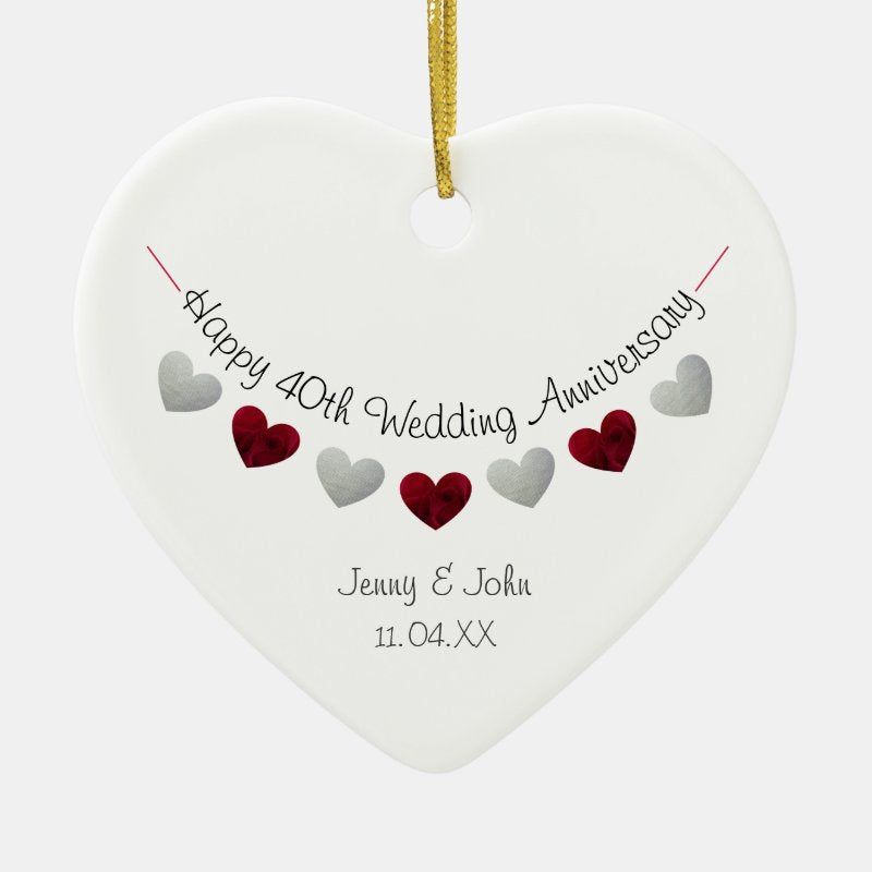 40Th Ruby Wedding Anniversary Heart Ornament
