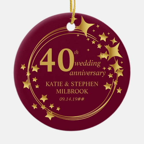 40Th Ruby Wedding Anniversary Photo Gold Stars Ceramic Ornament