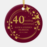 40Th Ruby Wedding Anniversary Photo Gold Stars Ceramic Ornament