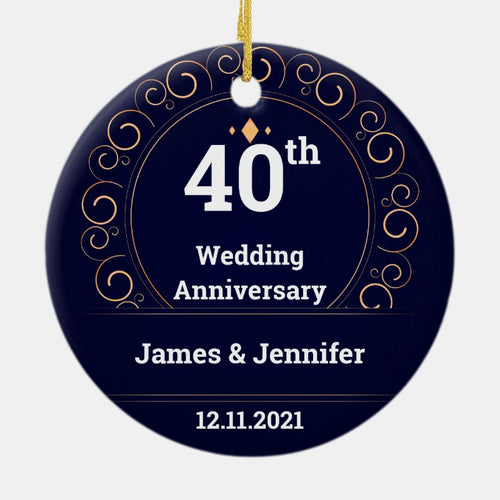 40Th Wedding Anniversary Personalized Names Year Ceramic Ornament