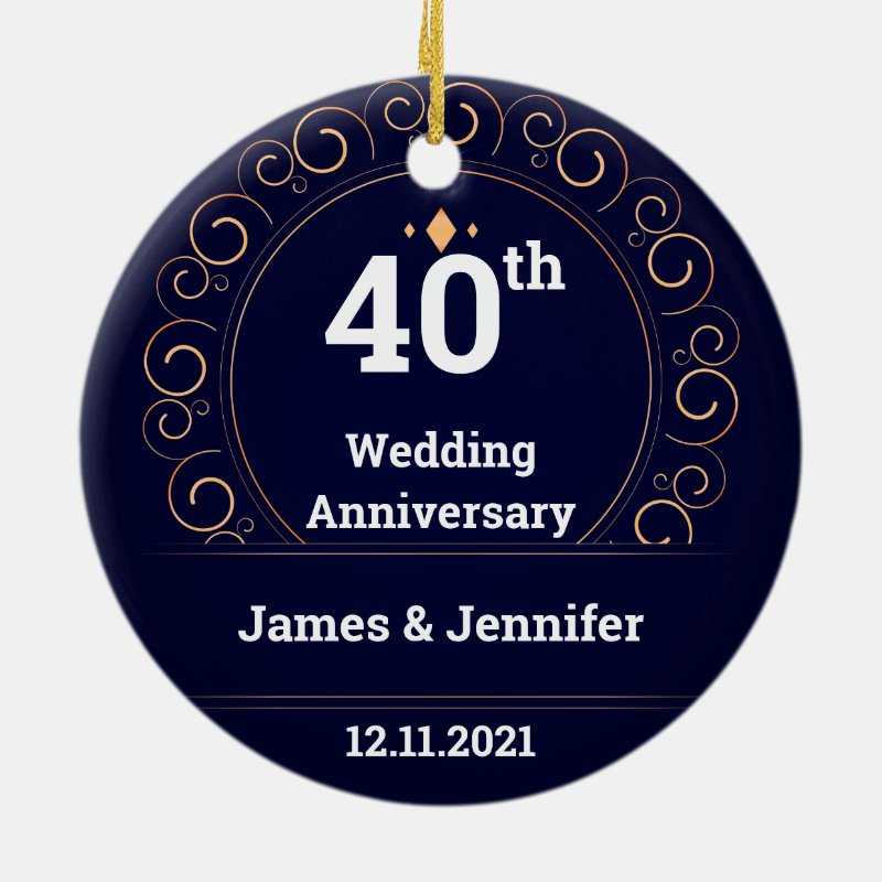 40Th Wedding Anniversary Personalized Names Year Ceramic Ornament