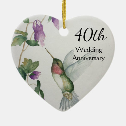 40Th Wedding Anniversary Pretty Bird Flowers Heart Ceramic Ornament